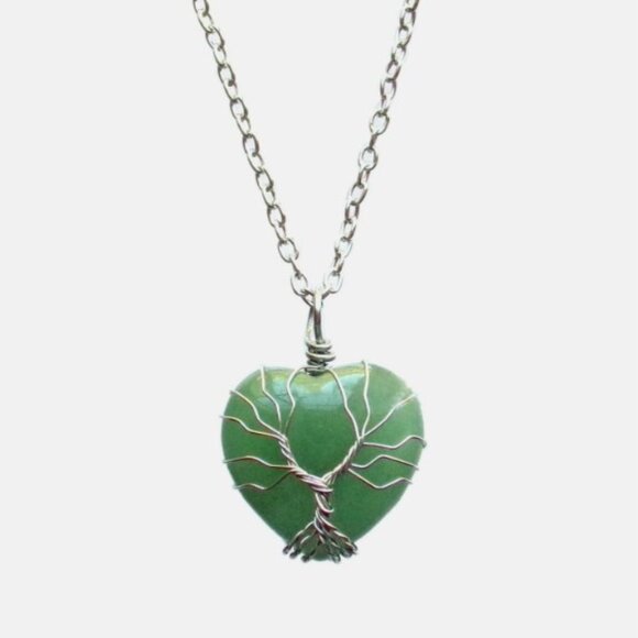 Tree of life heart pendant necklace with green aventurine stone wire wrapped - Picture 2 of 11